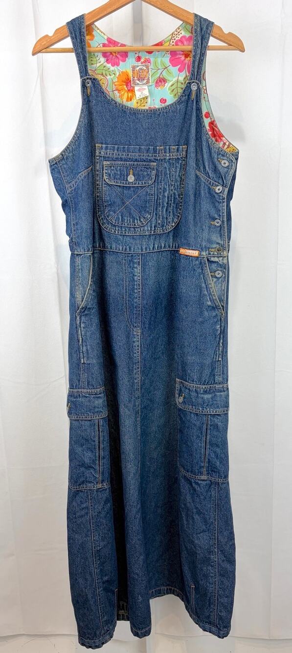 OILILY VTG Y2K Denim Maxi Dress Jumper Sleeveless Scoop Neck Denim Blue 40 10 L
